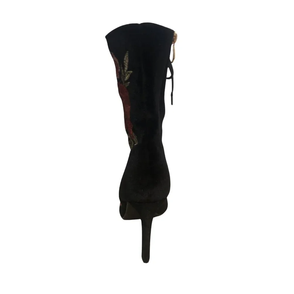 SOLD Velvet Stiletto Victorian Lace up Whimsigoth Witchy Boho Boots Pink Flower - Picture 9 of 13